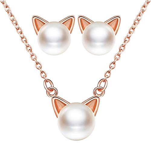 CPSLOVE 925 Sterling silber Damen Perlenschmuck Set Süße Katze Perle Halskette und Perle Ohrstecker Stilvoll Elegant Perlen Kette Ohrringen Set CPSLOVE 925 Sterling silber Damen Perlenschmuck Set Süße Katze Perle Halskette und Perle Ohrstecker Stilvoll Elegant Perlen Kette Ohrringen Set von CPSLOVE