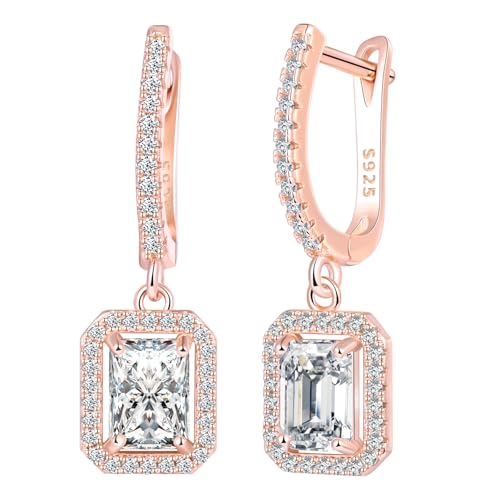 CPSLOVE Damen 925 Silber Ohrringe Luxus Quadrat Zirkonia Ohrhänger Mädchen French Clasp Creolen Elegante Geschenke Party Ohrschmuck Hochzeits Ohrringe, Rosegold von CPSLOVE