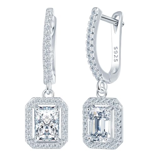 CPSLOVE Damen 925 Silber Ohrringe Luxus Quadrat Zirkonia Ohrhänger Mädchen French Clasp Creolen Elegante Geschenke Party Ohrschmuck Hochzeits Ohrringe, Silber von CPSLOVE