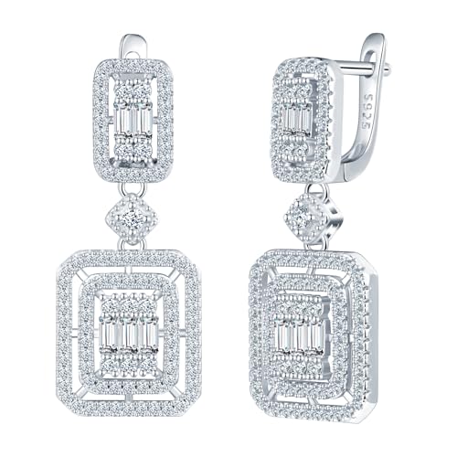 CPSLOVE Damen 925 Silber Ohrringe Luxus Quadrat Zirkonia Ohrhänger Mädchen French Clasp Elegante Geschenke Party Ohrschmuck Hochzeits Ohrringe, Silber von CPSLOVE