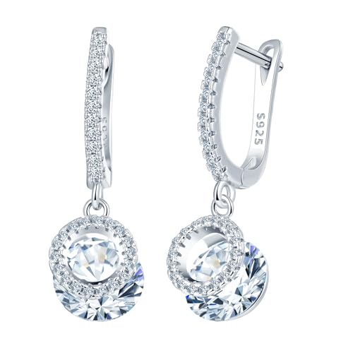 CPSLOVE Damen 925 Silber Ohrringe Luxus Runder Zirkonia Ohrhänger Mädchen French Clasp Creolen Elegante Geschenke Party Ohrschmuck Hochzeits Ohrringe, Silber von CPSLOVE