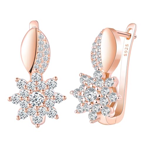 CPSLOVE Damen 925 Silber Ohrringe Luxus Sonnenblume Zirkonia Ohrhänger Mädchen French Clasp Ohrklemme Elegante Geschenke Party Ohrschmuck Hochzeits Ohrringe, Rosegold von CPSLOVE