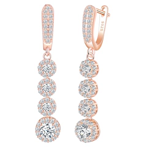 CPSLOVE Damen 925 Silber Quasten Diamant Ohrringe Luxus Zirkonia Ohrhänger Mädchen French Clasp Creolen Elegante Geschenke Party Ohrschmuck Hochzeit Ohrringe, Rosegold von CPSLOVE