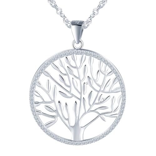 CPSLOVE Damen Baum des Lebens Halskette Anhänger, Elegante 925 Silber Tree of Life Ketten mit 45cm Singapurkette von CPSLOVE