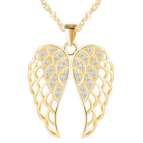CPSLOVE Damen Engelsflügel Zirkon Halskette Kreative 925 Silber Skelett Doppelte Flügel Ketten Anhänger mit Singapurkette für Mädchen, Gold CPSLOVE Damen Engelsflügel Zirkon Halskette Kreative 925 Silber Skelett Doppelte Flügel Ketten Anhänger mit Singapurkette für Mädchen, Gold von CPSLOVE