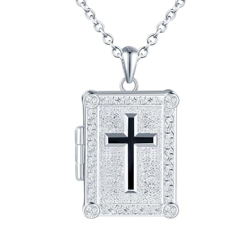 CPSLOVE Damen Fotos Halskettes Medaillons 925 Silber Bibel Schwarz Kreuz Ketten Öffnen Anhänger Mädchen Personalisierte Photo Openable Anhänger Religiöse Schmuck von CPSLOVE