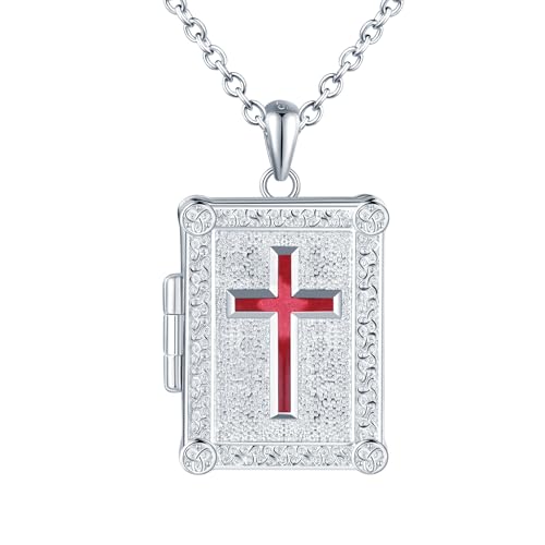 CPSLOVE Damen Fotos Halskettes Medaillons 925 Silber Bibel Rot Kreuz Ketten Öffnen Anhänger Mädchen Personalisierte Photo Openable Anhänger Religiöse Schmuck von CPSLOVE