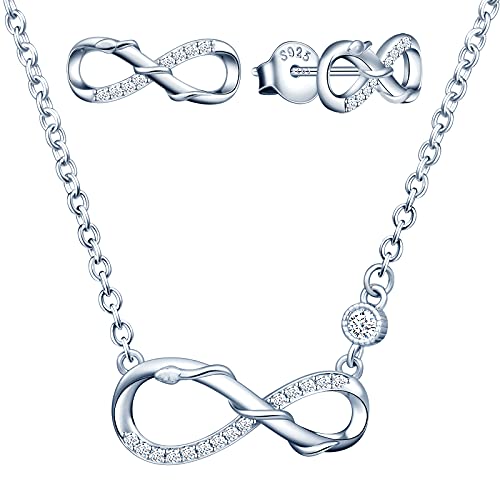 CPSLOVE Damen Halskette Ohrringe, Infinity Symbol-Tiere Schmuck-Sets, 925 silber halskette ohrringe, Unendlichkeitssymbol-Schlange anhänger ohrringe, Eingelegter Zirkon, Einstellbare Kettenlänge von CPSLOVE