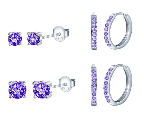 CPSLOVE Damen Herren Ohrringe Creolen 925 Sterling Silber Elegante Lila Zirkon Reifen-Ohrringe Mädchen Jungen Fashion Solitär Zirkon Ohrstecker Durchmesser 1.2cm/1cm/0.6cm/0.4cm 4 Paare Set CPSLOVE Damen Herren Ohrringe Creolen 925 Sterling Silber Elegante Lila Zirkon Reifen-Ohrringe Mädchen Jungen Fashion Solitär Zirkon Ohrstecker Durchmesser 1.2cm/1cm/0.6cm/0.4cm 4 Paare Set von CPSLOVE