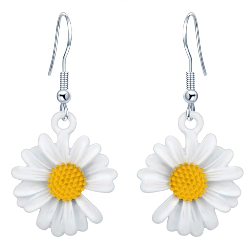 CPSLOVE Damen Kreative Gänseblümchen Ohrringe 925 Sterling Silber Elegante Blume Ohrhänger für Mädchen Mode Bunte Ohrstecker von CPSLOVE