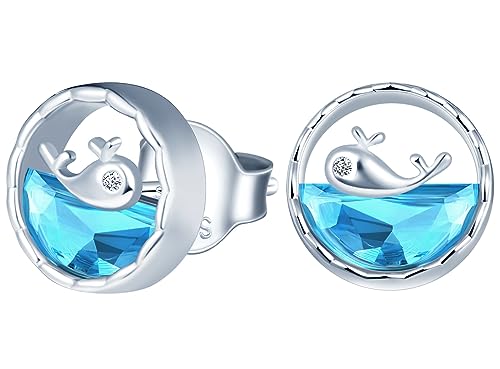 CPSLOVE Damen Kreative Ohrringe 925 Sterling Silber Süßer kleiner Wal Ohrstecker mit Blaue Zirkon für Mädchen von CPSLOVE