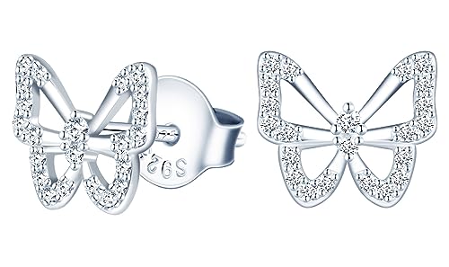 CPSLOVE Damen Kreative Schmetterling Ohrringe 925 Sterling Silber Mini Schmetterling Ohrstecker mit Zirkon für Mädchen von CPSLOVE