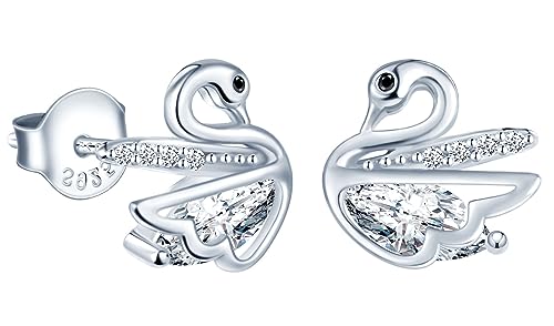 CPSLOVE Damen Kreative Schwan Ohrringe 925 Sterling Silber Elegante Schwan Ohrstecker mit Zirkon für Mädchen Silber von CPSLOVE
