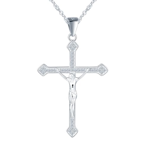 CPSLOVE Damen Kreuz Zirkon Halskette Elegante 925 Silber Jesus - Kreuz Ketten Anhänger mit Singapurkette für Mädchen Kreative Religiöse Schmuck, Silber CPSLOVE Damen Kreuz Zirkon Halskette Elegante 925 Silber Jesus - Kreuz Ketten Anhänger mit Singapurkette für Mädchen Kreative Religiöse Schmuck, Silber von CPSLOVE