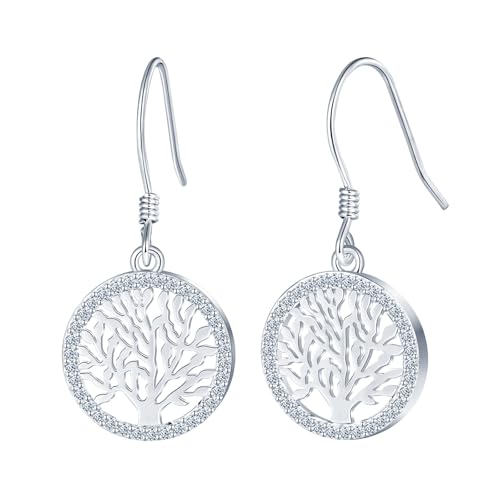 CPSLOVE Damen Mädchen Baum des Lebens Ohrringe, Fashion 925 Silber Zirkonia Tree of Life Ohrhänger Ohrschmuck von CPSLOVE