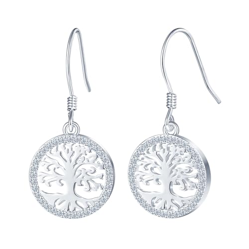 CPSLOVE Damen Mädchen Baum des Lebens Ohrringe 925 Silber Zirkonia Ohrhänger mit Fischhaken Fashion Ausgehöhlter Baum Ohrschmuck von CPSLOVE
