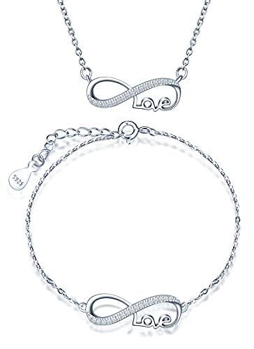 CPSLOVE Damen Mädchen Halskette Armbänder, Unendlichkeitssymbol Schmuck-Sets, 925 silber halskette armband, Unendliche LOVE anhänger armband, Eingelegter Zirkon, Einstellbare Kettenlänge von CPSLOVE