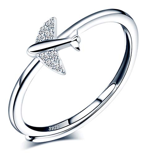 CPSLOVE Damen Mädchen Ringe, 925 Silber ringe, Dekoratives kleines Flugzeug, Eingelegter Zirkon, Ringe öffnen, Einstellbare Größe, Hochzeitsring, Verlobungsring, Geeigneter Fingerumfang: 49-57mm von CPSLOVE