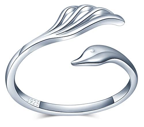 CPSLOVE Damen Mädchen Schwan Ringe, 925 Silber ringe, Eingelegter Zirkon, Schwanzring, Ringe öffnen, Einstellbare Größe, Hochzeitsring, Verlobungsring, Geeigneter Fingerumfang: 49-57mm von CPSLOVE