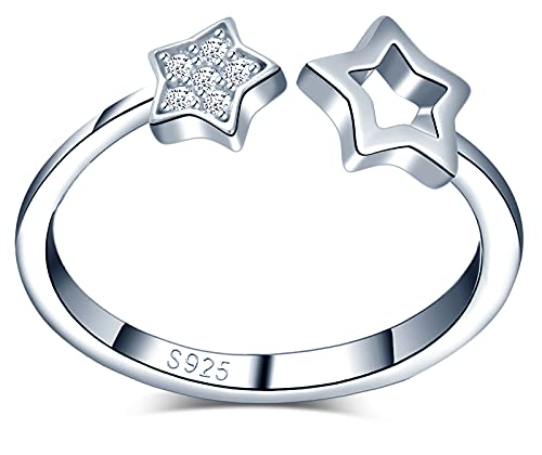 CPSLOVE Damen Mädchen Stern Ringe, 925 Silber ringe, Eingelegter Zirkon, Schwanzring, Ringe öffnen, Einstellbare Größe, Hochzeitsring, Verlobungsring, Geeigneter Fingerumfang: 49-57mm von CPSLOVE