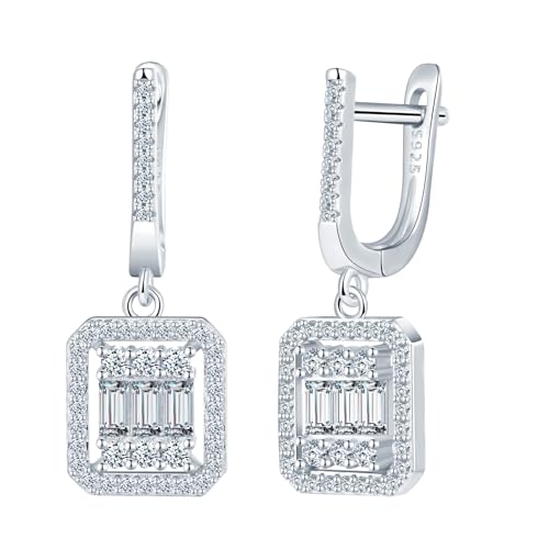 CPSLOVE Damen Ohrringe 925 Silber Quadratische Zirkonia Ohrhänger Mädchen French Clasp Elegante Geschenke Party Ohrschmuck Hochzeits Ohrringe, Silber von CPSLOVE