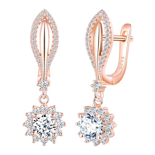 CPSLOVE Damen Ohrringe 925 Silber Sonnenblume Zirkonia Ohrhänger Mädchen French Clasp Elegante Geschenke Party Ohrschmuck Hochzeits Ohrringe, Rosegold von CPSLOVE