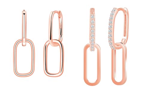 CPSLOVE Rosegold Ohrringe Creolen mit Anhänger für Damen Mädchen Elegante 925 Sterling Silber Reifen Ohrringe Kreative Double Hoop Ohrringe mit Zirkonia Huggie Piercings Ohrhängers 2 Paare Set von CPSLOVE