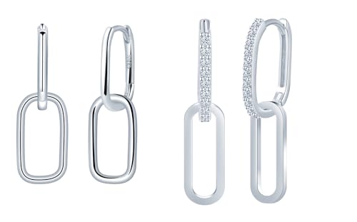 CPSLOVE Ohrringe Creolen mit Anhänger für Damen Mädchen Elegante 925 Sterling Silber Reifen Ohrringe Kreative Double Hoop Ohrringe mit Zirkonia Huggie Piercings Ohrhängers 2 Paare Set von CPSLOVE