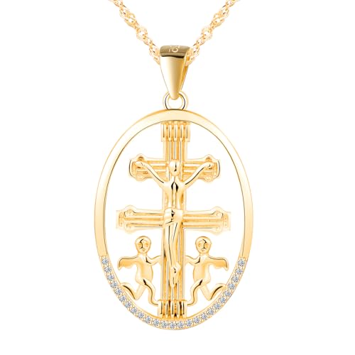 CPSLOVE Damen Ovaler Zirkon Halskette Elegante 925 Silber Kreuz Ketten Anhänger mit Singapurkette für Mädchen Kreative Religiöse Schmuck, Gold CPSLOVE Damen Ovaler Zirkon Halskette Elegante 925 Silber Kreuz Ketten Anhänger mit Singapurkette für Mädchen Kreative Religiöse Schmuck, Gold von CPSLOVE