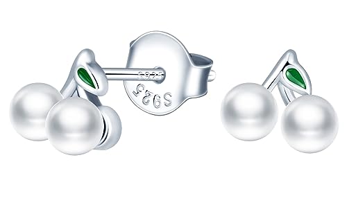 CPSLOVE Damen Perlen Ohrringe 925 Sterling Silber Kreative Kirschen Perlen Ohrstecker für Mädchen Schmuck Silber von CPSLOVE