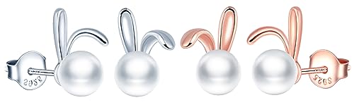 CPSLOVE Damen Perlen Ohrringe 925 Sterling Silber Niedliche Hasen Perlen Ohrstecker für Mädchen Kreative Mode Schmuck Set aus 2 Paaren von CPSLOVE