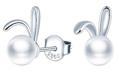 CPSLOVE Damen Perlen Ohrringe 925 Sterling Silber Niedliche Hasen Perlen Ohrstecker für Mädchen Kreative Mode Schmuck Silber von CPSLOVE