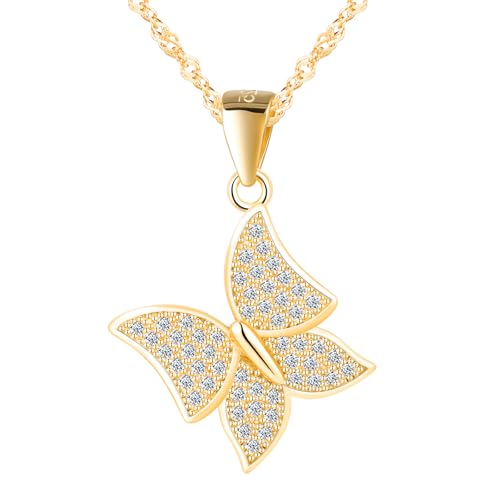 CPSLOVE Damen Schmetterling Zirkon Halskette Elegante 925 Silber Ketten Anhänger mit Singapurkette für Mädchen Fashion Schmuck, Gold CPSLOVE Damen Schmetterling Zirkon Halskette Elegante 925 Silber Ketten Anhänger mit Singapurkette für Mädchen Fashion Schmuck, Gold von CPSLOVE