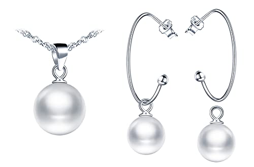 CPSLOVE Damen mädchen perlen halskette anhänger, perlen ohrringe, Elegant Perlen Schmuck-Sets, 925 silber Halskette und Ohrringe, DIY Ohrringe, zwei Tragevarianten, Weiß von CPSLOVE
