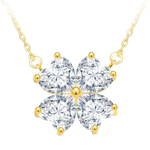 CPSLOVE Elegante Damen Kleeblatt Zirkonia Halskette 925 Sterling Silber Ketten mit Funkelnde Blume Zirkonia Anhänger Kreative Mädchen Gold Kurze Collarbone Kette von CPSLOVE