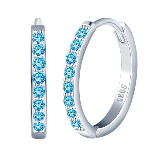 CPSLOVE Elegante Damen Ohrringe 925 Sterling Silber Creolen Mädchen Fashion Reifen Ohrringe mit Blau Zirkonia Hoop Durchmesser 1.4cm von CPSLOVE