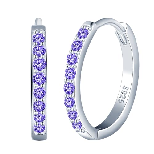 CPSLOVE Elegante Damen Ohrringe 925 Sterling Silber Creolen Mädchen Fashion Reifen Ohrringe mit Lila Zirkonia Hoop Durchmesser 1.4cm CPSLOVE Elegante Damen Ohrringe 925 Sterling Silber Creolen Mädchen Fashion Reifen Ohrringe mit Lila Zirkonia Hoop Durchmesser 1.4cm von CPSLOVE