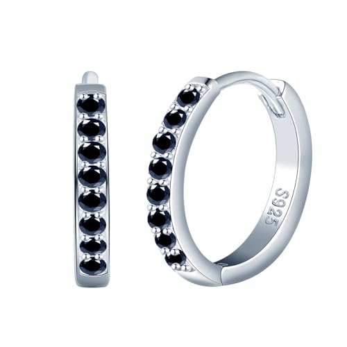 CPSLOVE Elegante Damen Ohrringe 925 Sterling Silber Creolen Mädchen Fashion Reifen Ohrringe mit Schwarz Zirkonia Hoop Durchmesser 1cm von CPSLOVE