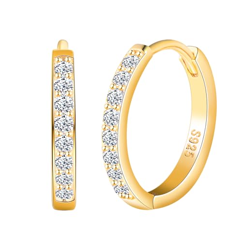 CPSLOVE Elegante Damen Ohrringe 925 Sterling Silber Creolen Mädchen Fashion Reifen Ohrringe mit Zirkonia Hoop Durchmesser 1.2cm, Gold von CPSLOVE