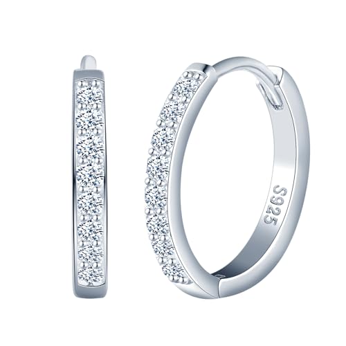 CPSLOVE Elegante Damen Ohrringe 925 Sterling Silber Creolen Mädchen Fashion Reifen Ohrringe mit Zirkonia Hoop Durchmesser 1.2cm, Silber von CPSLOVE