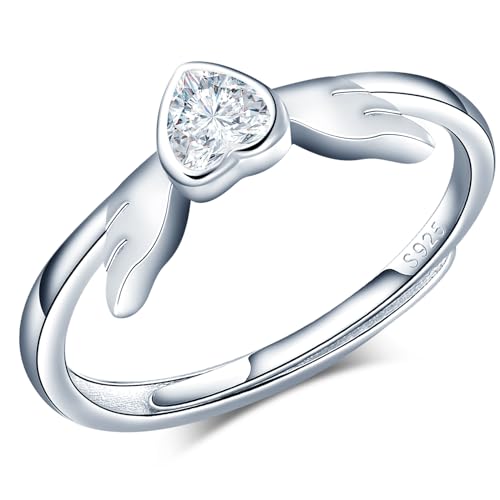 CPSLOVE Elegante Damen Silber Verstellbare Ringe 925 Sterling Silber Mädchen Herz Flügel mit Zirkon Offener Ring von CPSLOVE
