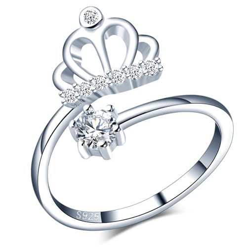 CPSLOVE Elegante Damen Silber Verstellbare Ringe 925 Sterling Silber Mädchen Krone mit Zirkon Funkelnder Offener Ring von CPSLOVE