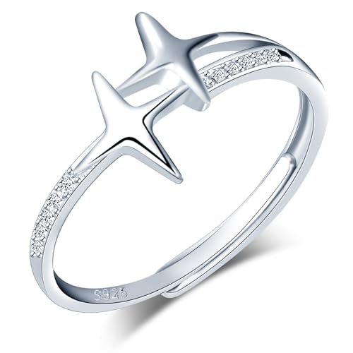 CPSLOVE Elegante Damen Silber Verstellbare Ringe 925 Sterling Silber Mädchen Kreativer Stern Zirkonia Offener Ring von CPSLOVE