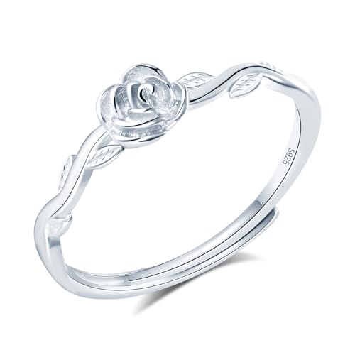 CPSLOVE Elegante Damen Silber Verstellbare Ringe 925 Sterling Silber Mädchen Kreativer Zweig-Rose Ring Offener Ring Eheringe Verlobungsringe von CPSLOVE