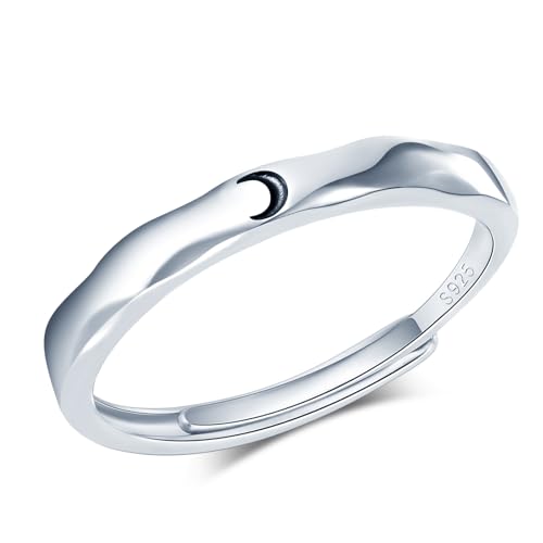 CPSLOVE Elegante Damen Silber Verstellbare Ringe 925 Sterling Silber Mädchen Kreativer Mond Zirkon Ring Offener Ring Paar Eheringe Verlobungsringe von CPSLOVE
