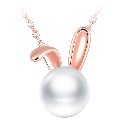 CPSLOVE Elegante Damen Sterling Silber Perlen Halskette 925 Silber Mädchen Kreative Rosegold Ketten mit Niedliche Hasen Anhänger von CPSLOVE