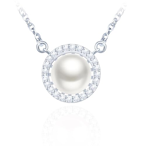 CPSLOVE Elegante Damen Sterling Silber Perlen Zirkonia Halskette 925 Silber Mädchen Ketten mit Perlen Anhänger Kreative Funkelnde Edelstein Ketten von CPSLOVE