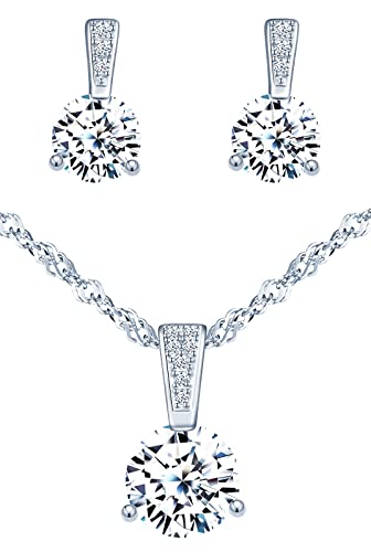 CPSLOVE Elegante Diamant Halskette und Ohrringe für Damen Mädchen, 925 Silber Schmuck-Sets, Solitär Zirkon Ketten Anhänger, Funkelnde Zirkon Ohrringe von CPSLOVE