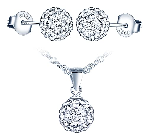 CPSLOVE Halskette Ketten und Ohrringe für Damen mädchen, 925 silber Schmuck-Sets, Shambhala Kristall Halskette anhänger mit 45cm Kette, Shambhala Kristallkugel Ohrringe Ohrstecker, Zirkon, silber von CPSLOVE