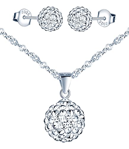 CPSLOVE Halskette Ketten und Ohrringe für Damen mädchen, 925 silber Schmuck-Sets, Shambhala Kristall Halskette anhänger mit 45cm Kette, Shambhala Kristallkugel Ohrringe Ohrstecker, Zirkon, silber von CPSLOVE